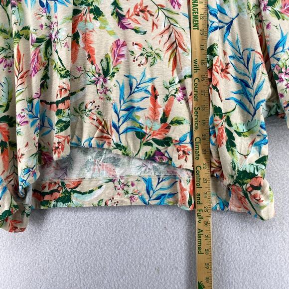 LANDS END Top Womens L 14-16 Floral Beach Blouse 3/4 Sleeve Linen Blend Cream - Picture 10 of 11